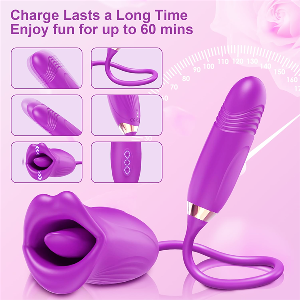 Lurevibe - Rose Muncher Rose Kiss Tongue Vibrator With Thrusting Dildo Vibrator