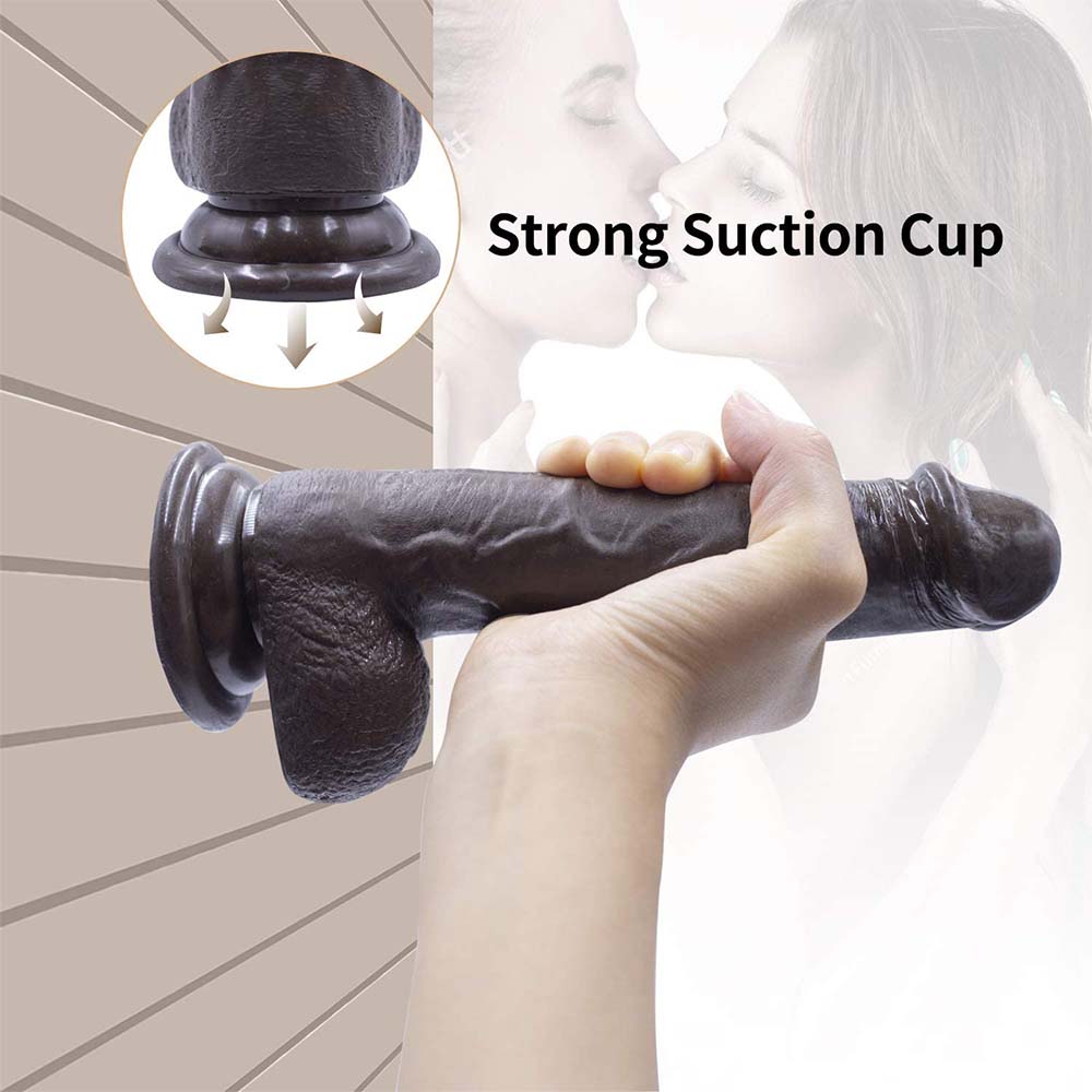 Strap-on Dildo Realistic Silicone Dildo with Wearable Sex Harness for Couple Pegging Women Lesbian Sex Fun, 7.6'' (Black)