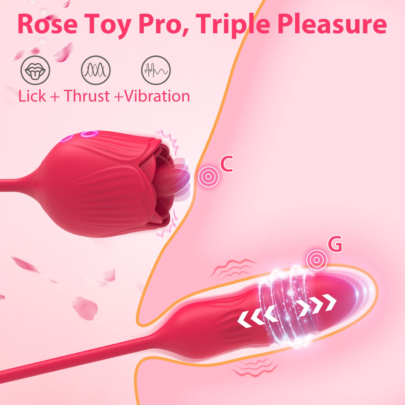 Lurevibe - Rose Female Tongue Licking Egg Jumping Telescopic Masturbation Device Double-headed Vibrating Sex Toy