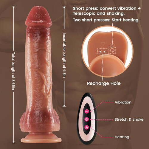 Desiretouch - Double-Ended Dildos Female 10 Frequency Variable Sex Machine Clitoris Vibrator - 9 Vibrating 3 Thrusting & Swing Intelligent Heating Realistic Dildo Vibrator 6.3 Inch