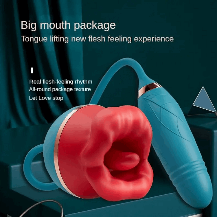 Desiretouch - 3 In1 Big Mouth Sucking Tongue Licking Vibrator & Thrusting Bullet Vibrator