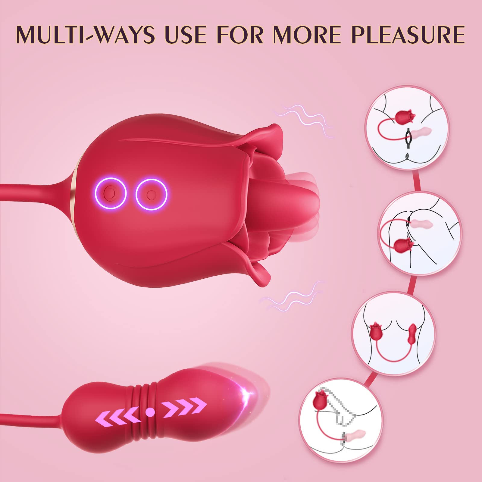 Lurevibe - Rose Toy Vibrator Female Telescopic Egg Jumping  Tongue Licker Sex Toys