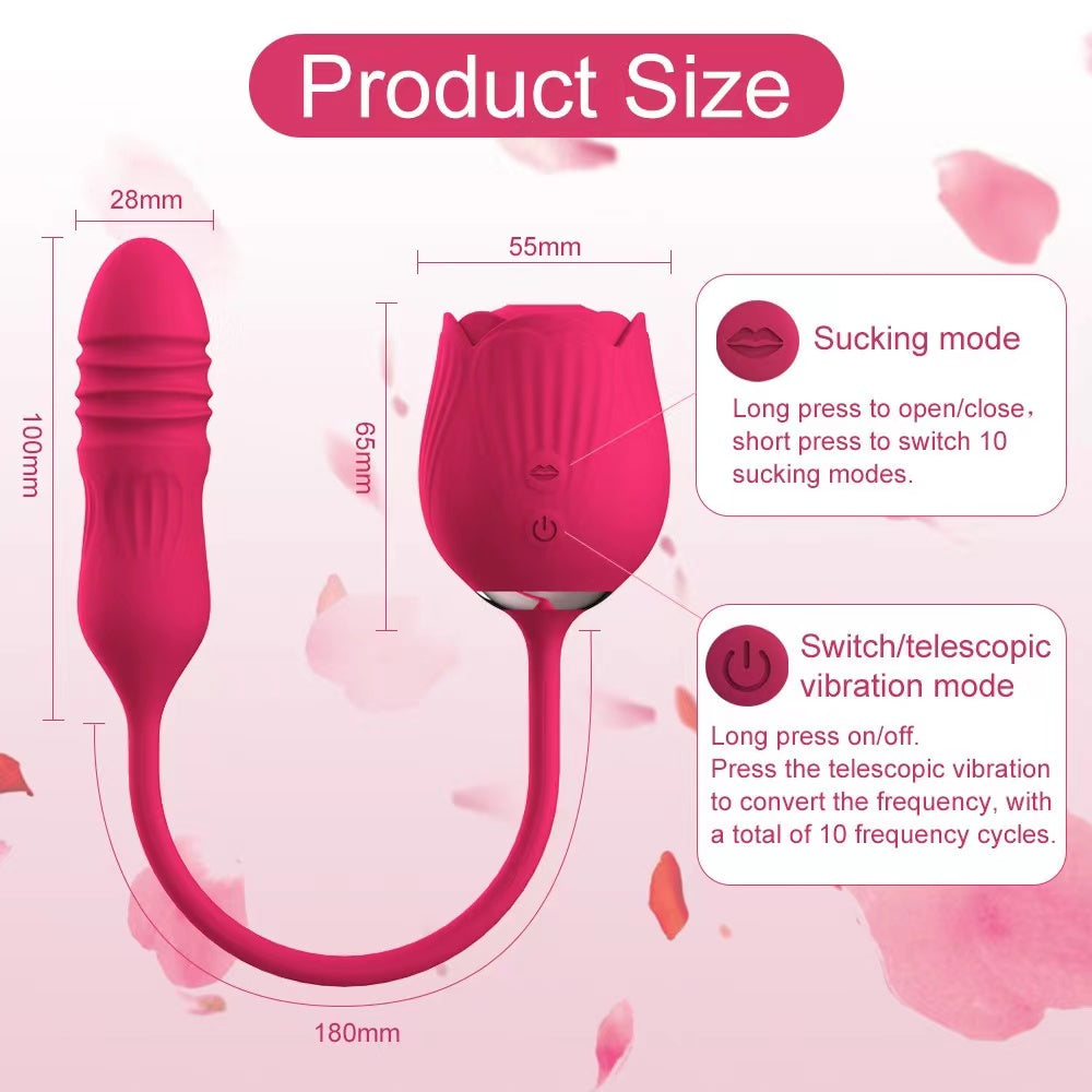 Lurevibe - Rose Toy Vibrator Female Telescopic Egg Jumping Tongue Licker Sex Toys