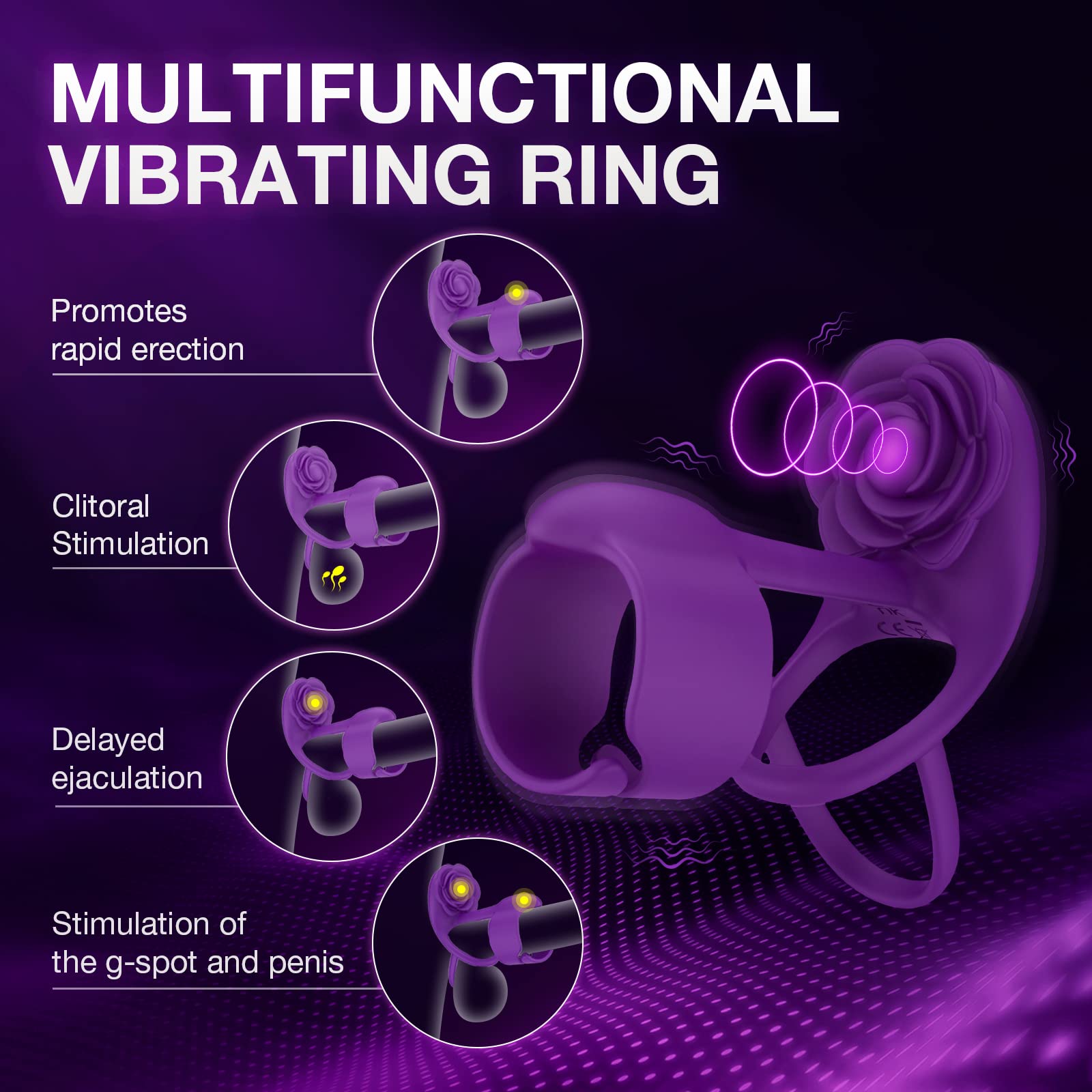 Desiretouch - 3 IN 1 Vibrating Rose Penis Ring with 10 Vibration