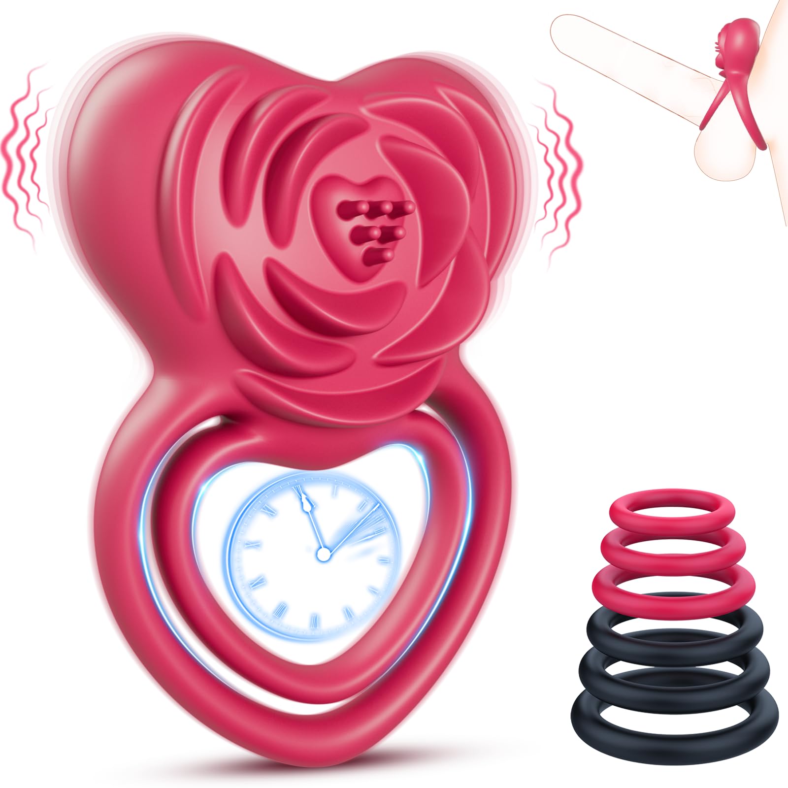 2 in 1 Vibrating Cock Ring Rose Vibrator