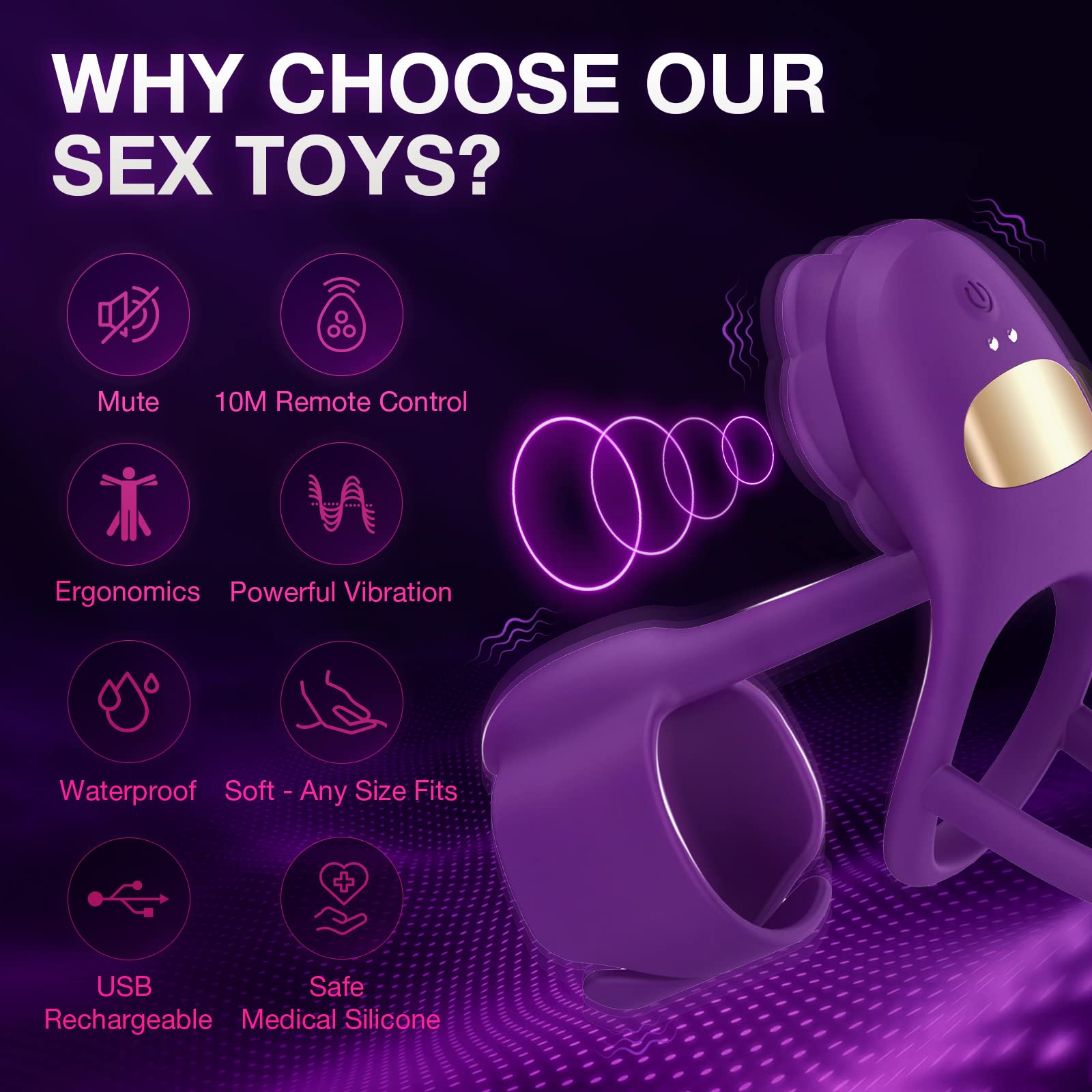 Desiretouch - 3 IN 1 Vibrating Rose Penis Ring with 10 Vibration