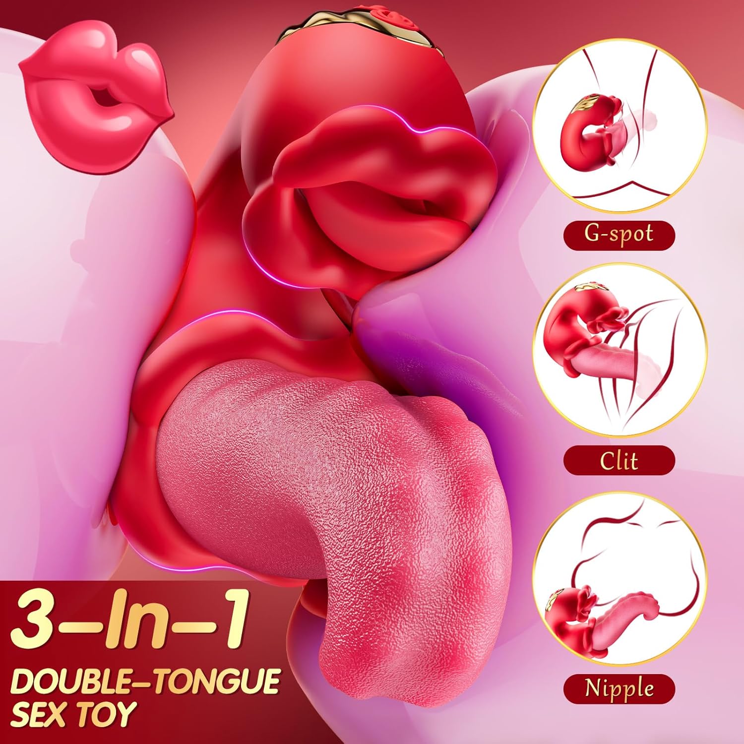 3 in 1 Tongue Thrusting Vibrators Dildo with 10 Licking Clitoral & Swing Mode