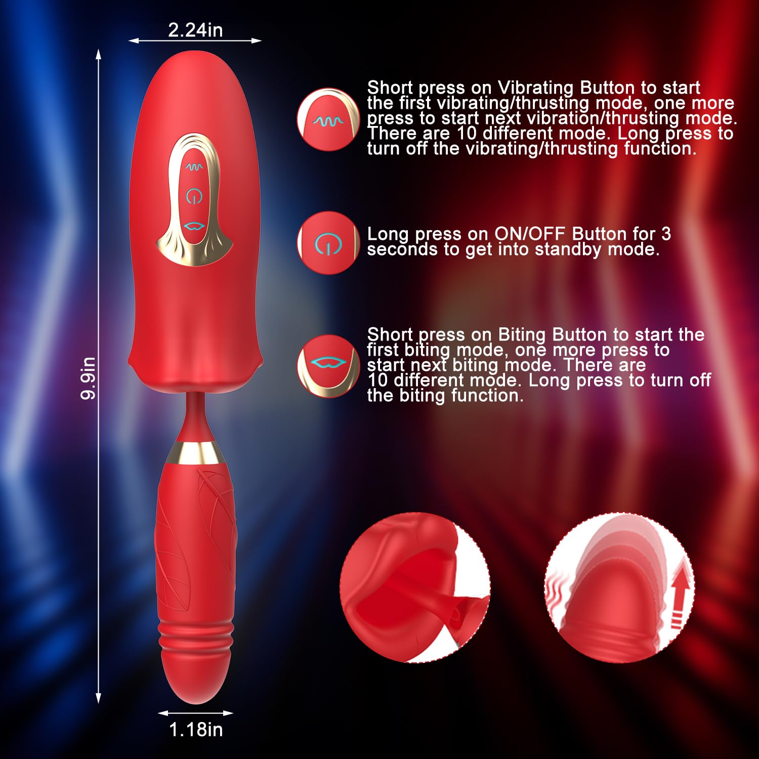 Rose Muncher Lip Tongue Suction Vibrator With Thrusting Dildo Vibrator