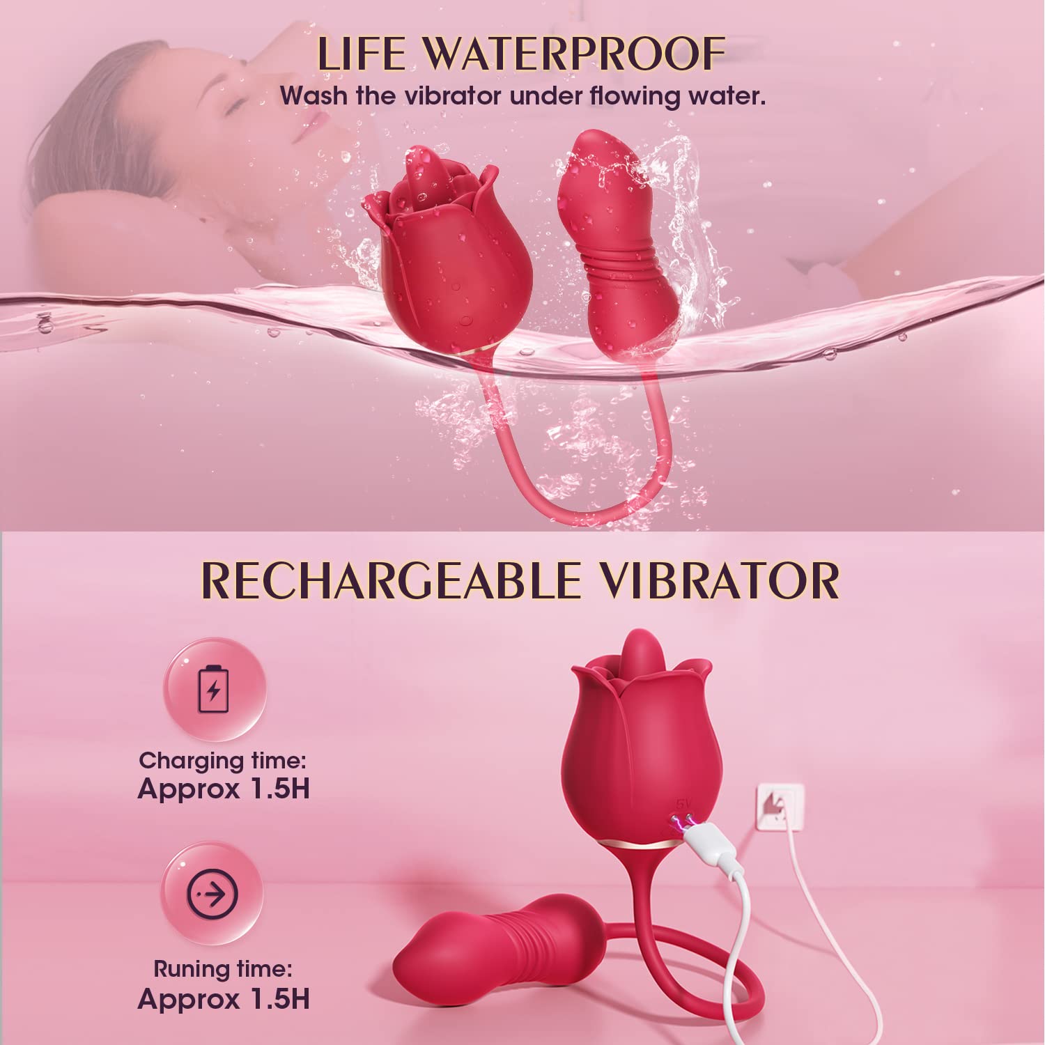 Lurevibe - Rose Toy Vibrator Female Telescopic Egg Jumping  Tongue Licker Sex Toys