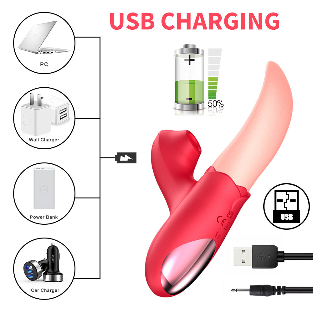 Lurevibe - Rose Generation Ⅱ Tongue Licking Vibrator Clit Sucking G Spot Stimulator Nipple Massager