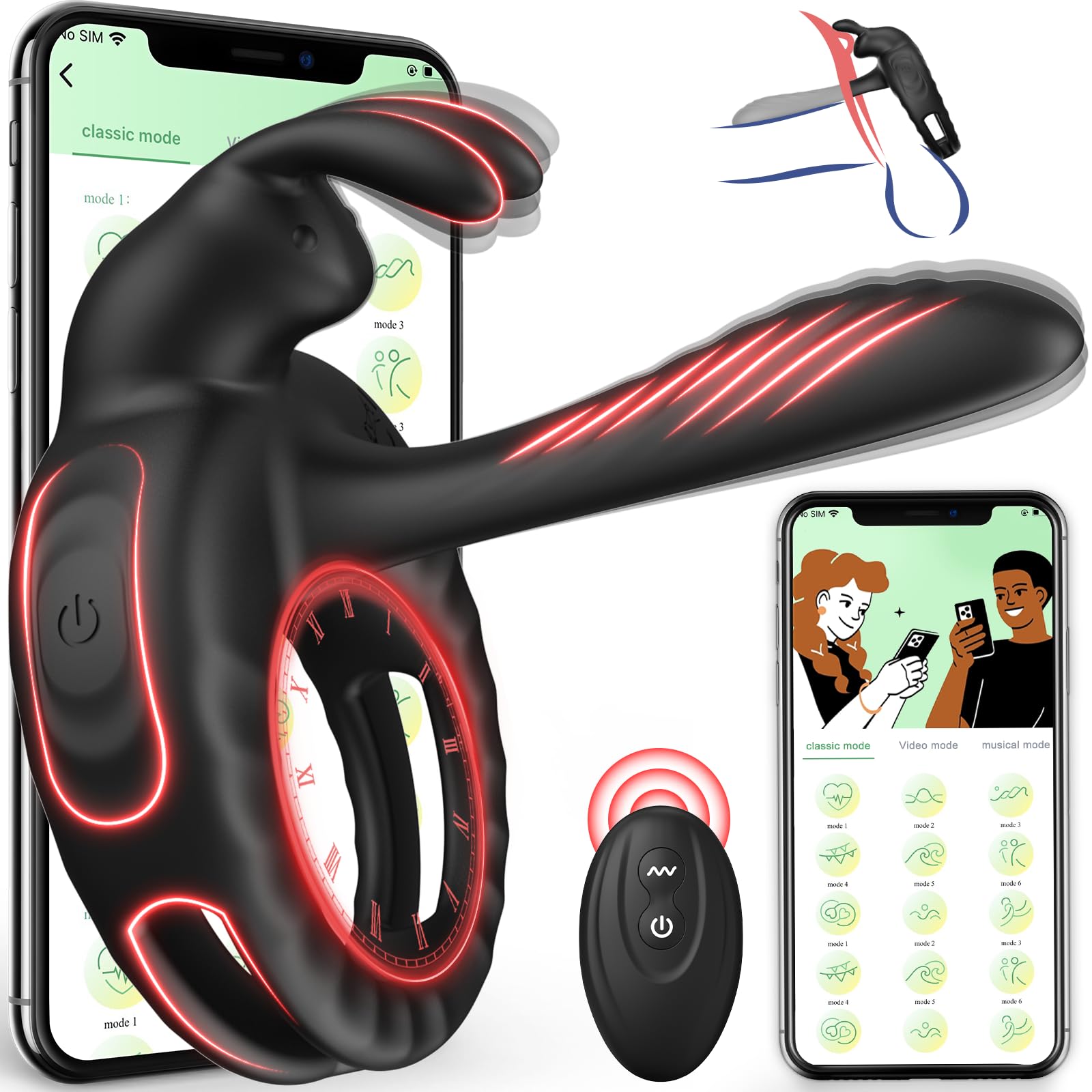 Lurevibe - Bunny Ring III Vibrating Cock Ring Penis Ring with APP, Couples Sex Toys Vibrators