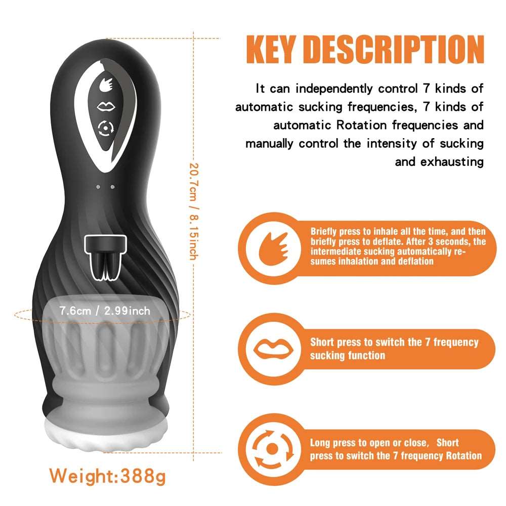 Lurevibe - Dragon Suction Rotating Trainer Male Masturbators Oral Vaginal Penis Vibrator