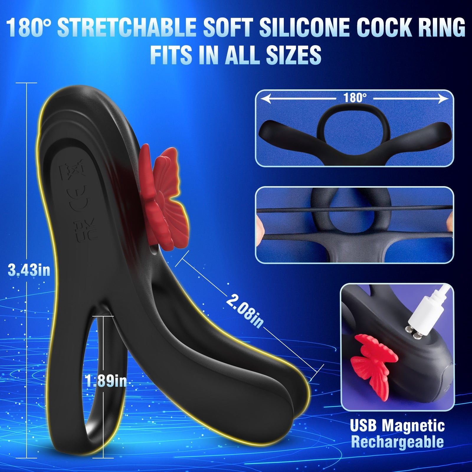 3 in 1 Butterfly Cock Ring 3 Motors 10 Modes Erection Enhancing Vibration Penis Vibrator