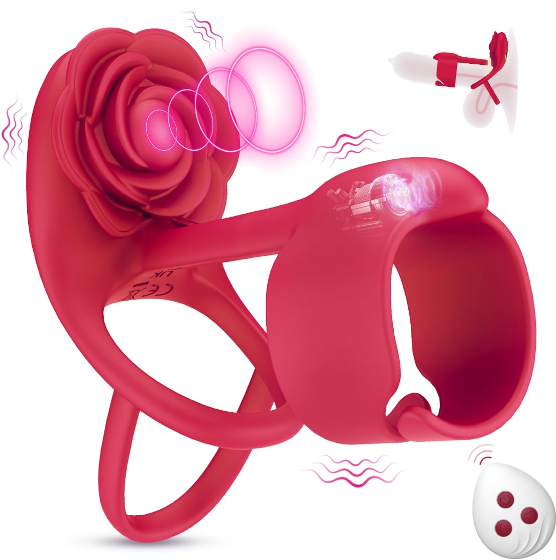 Desiretouch - 3 IN 1 Vibrating Rose Penis Ring with 10 Vibration