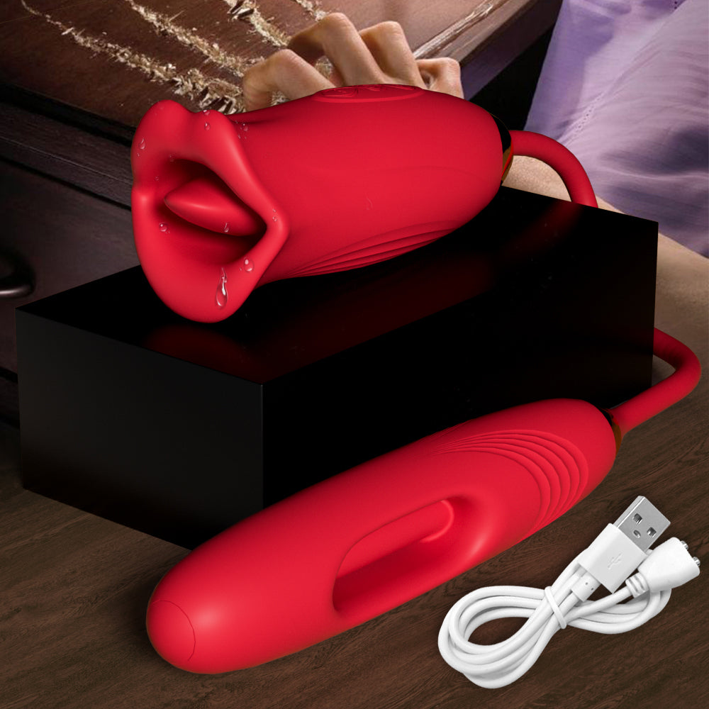 Lurevibe - Rose Muncher Lip Tongue Suction Vibrator With Patting Dildo Vibrator