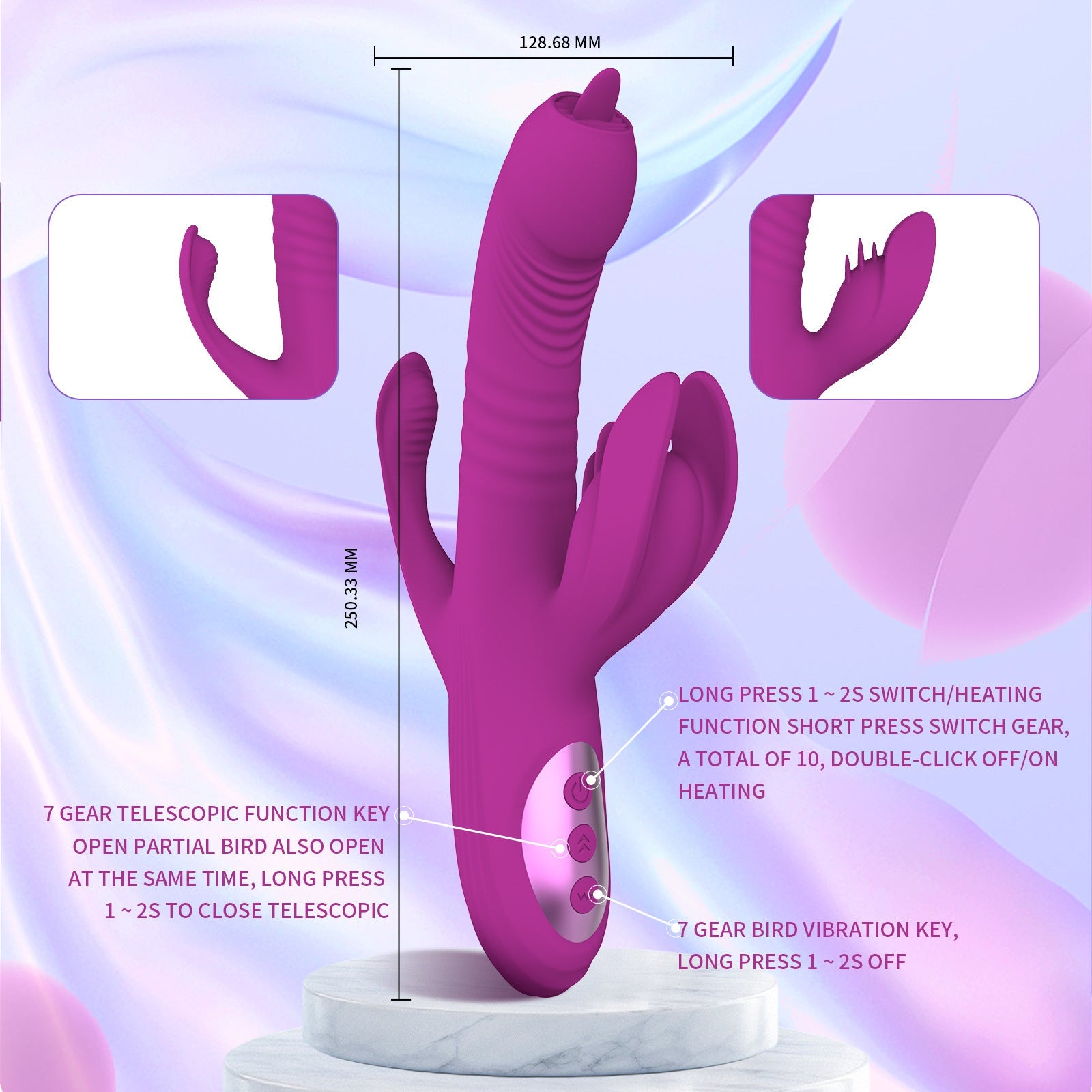 Lurevibe -Trident 4-in-1 Heating Telescopic Swinging Tongue-licking Vibrator