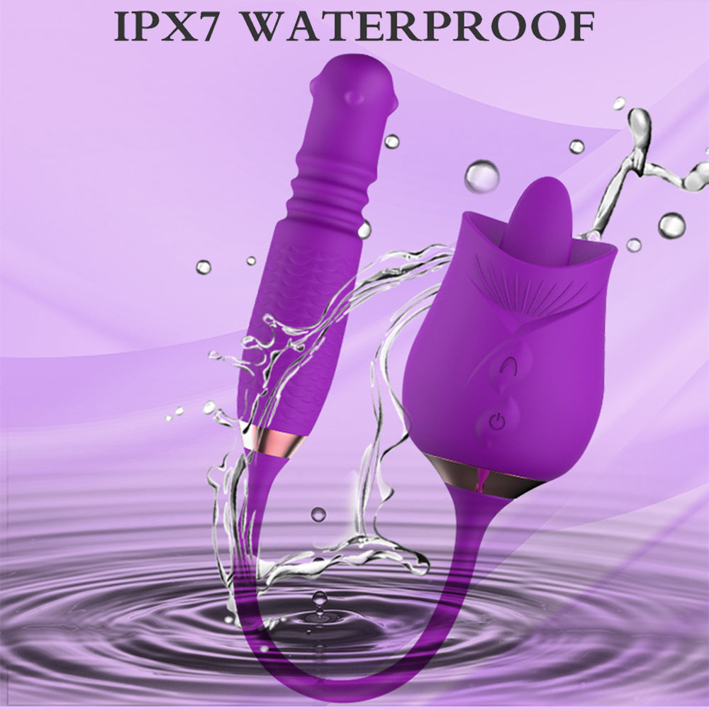 Lurevibe - Purple Rose Toy Rotating Pearls Telescopic Tongue-licking Vibrator