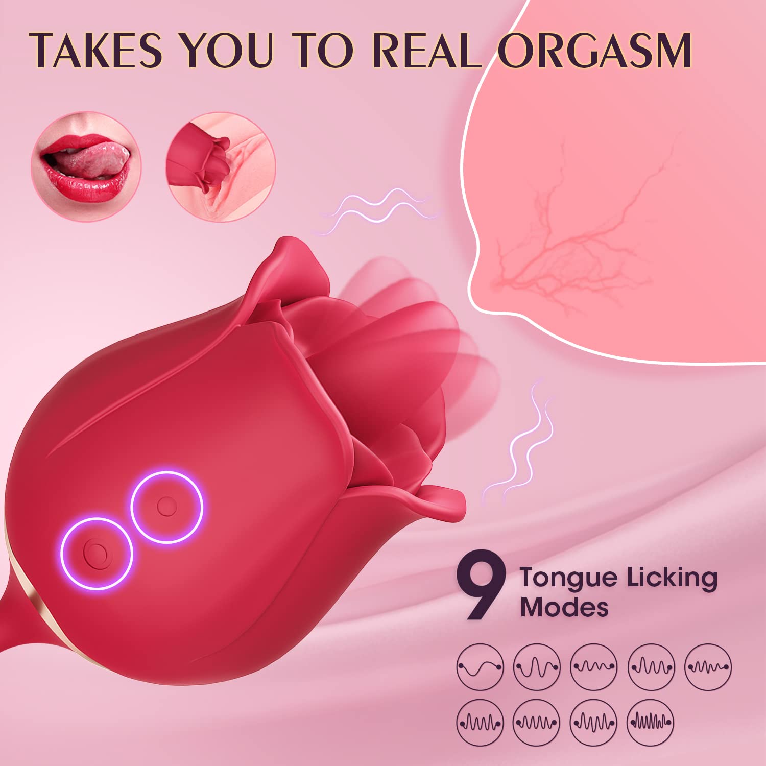 Lurevibe - Rose Toy Vibrator Female Telescopic Egg Jumping  Tongue Licker Sex Toys