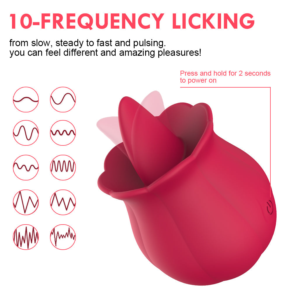 Lurevibe -10 Speeds Vibrating Rose Shape Tongue Licking Vibrator For Women