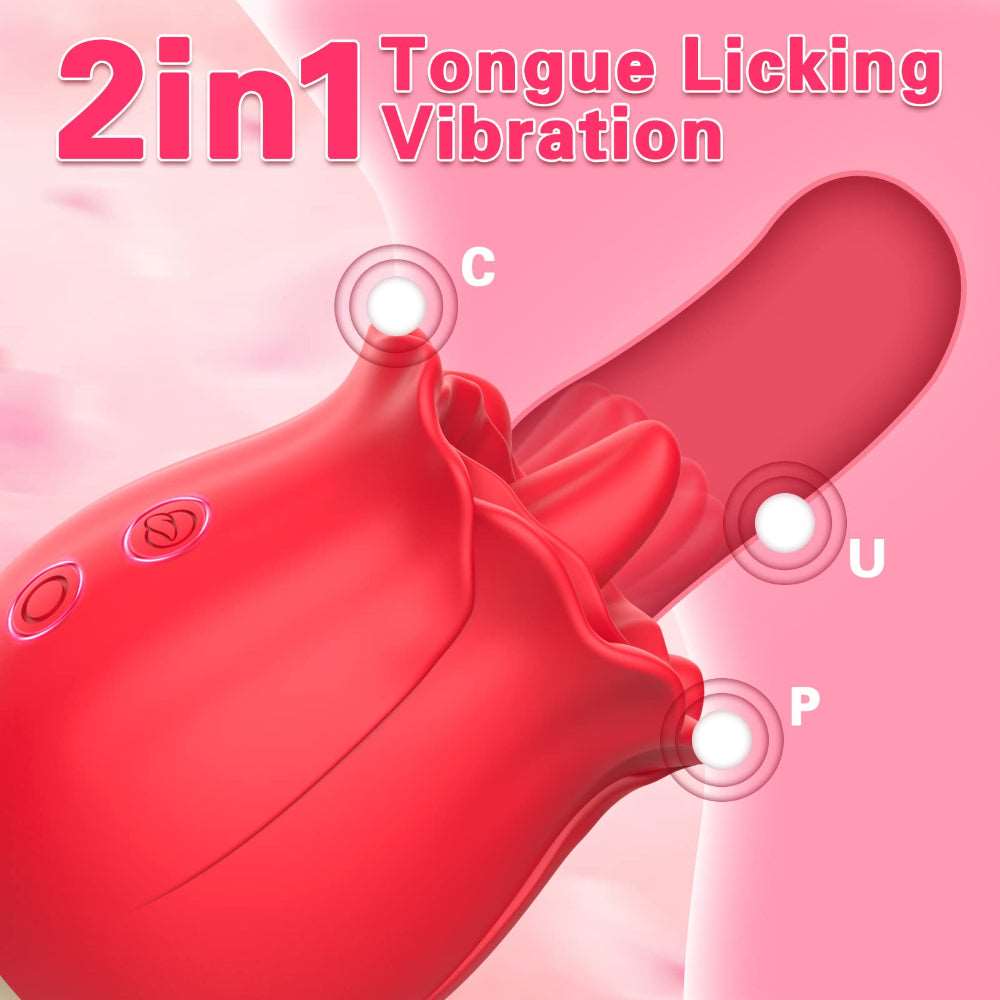 2 In 1 Rose Clitoris Vibrator Tongue Licking Thrusting Vibrator Nipple Stimulator