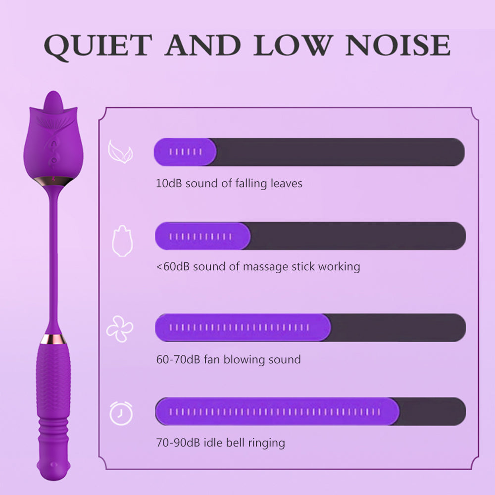 Lurevibe - Purple Rose Toy Rotating Pearls Telescopic Tongue-licking Vibrator